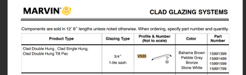 MARVIN CLAD GLAZING BEAD V535 150" PC VINYL -3/4" IG